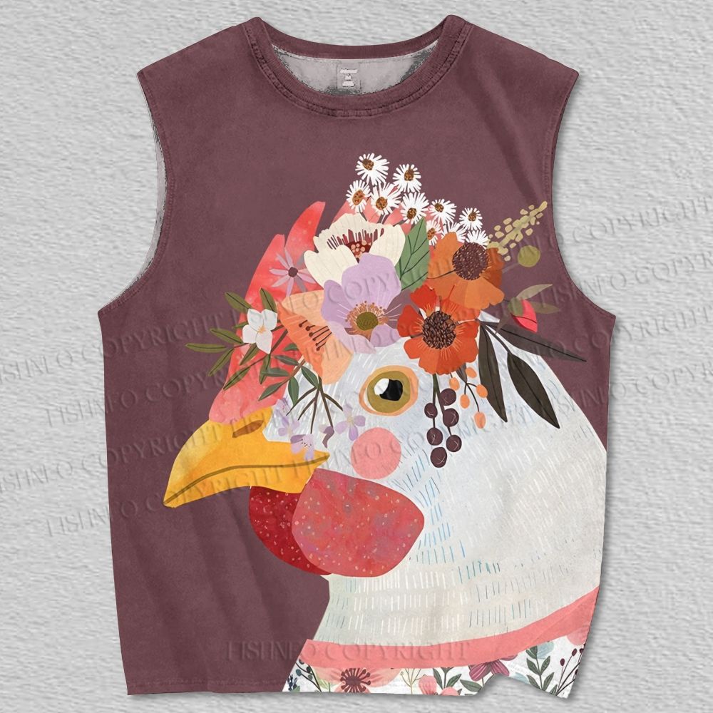 Unisex Floral Chicken Printed Tank Top