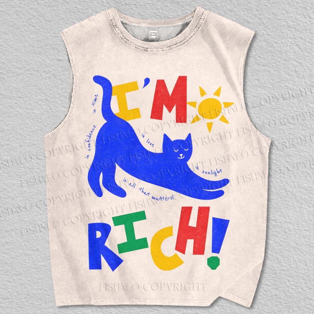 Unisex I'm Rich Cat Printed Tank Top