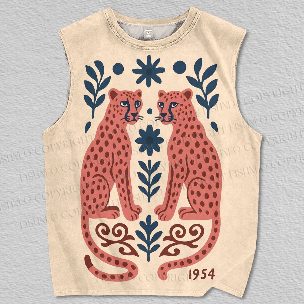 Unisex Twin Cheetahs Boho Jungle Art Printed Tank Top