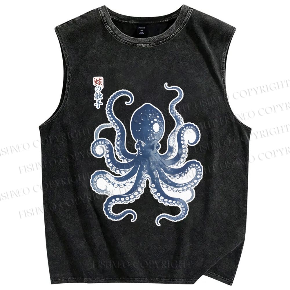 Unisex Vintage Octopus Printed Washed Tank Top