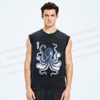 Unisex Vintage Octopus Printed Washed Tank Top
