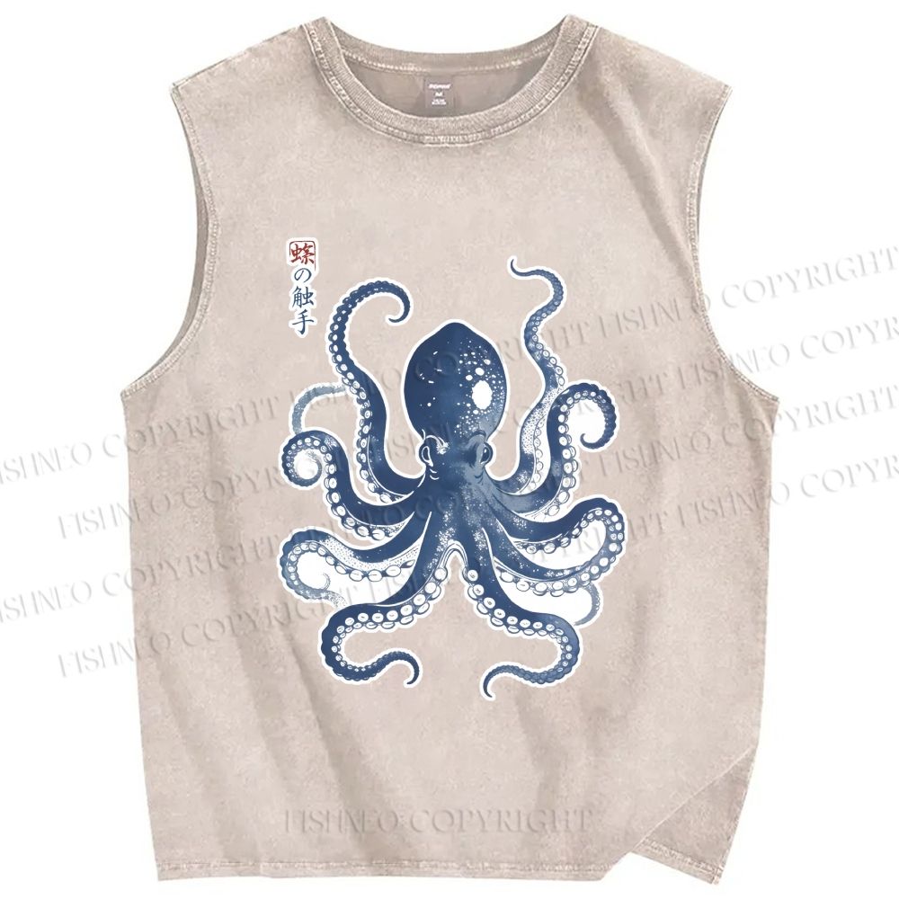 Unisex Vintage Octopus Printed Washed Tank Top