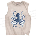Unisex Vintage Octopus Printed Washed Tank Top