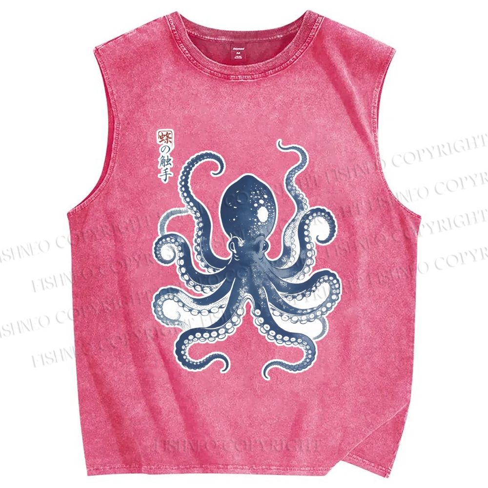 Unisex Vintage Octopus Printed Washed Tank Top