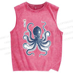 Unisex Vintage Octopus Printed Washed Tank Top