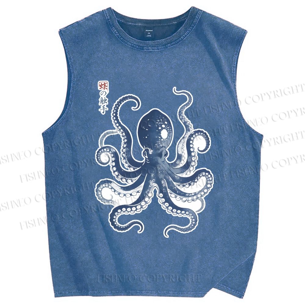 Unisex Vintage Octopus Printed Washed Tank Top