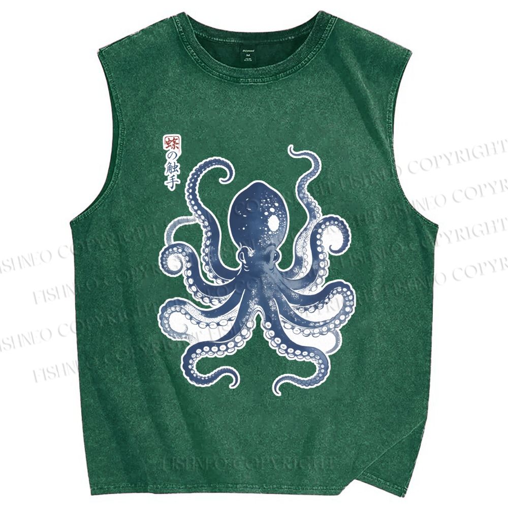 Unisex Vintage Octopus Printed Washed Tank Top