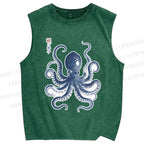 Unisex Vintage Octopus Printed Washed Tank Top