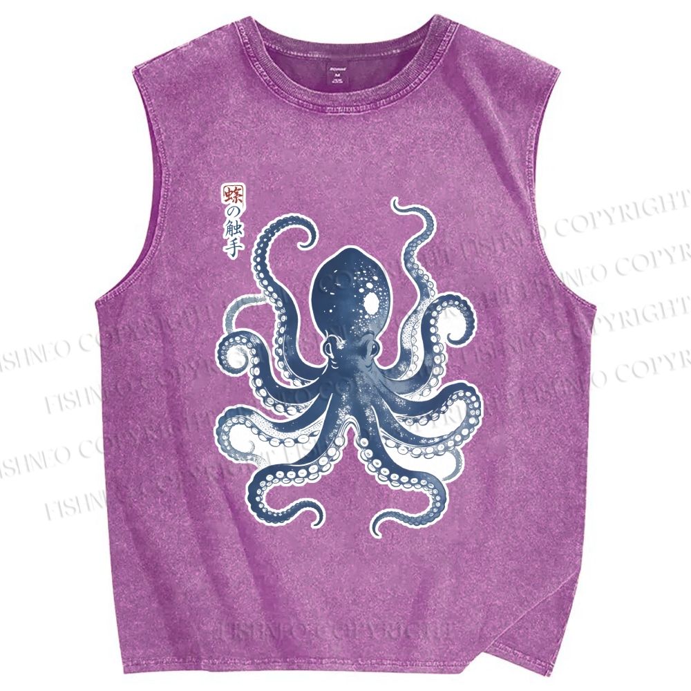 Unisex Vintage Octopus Printed Washed Tank Top