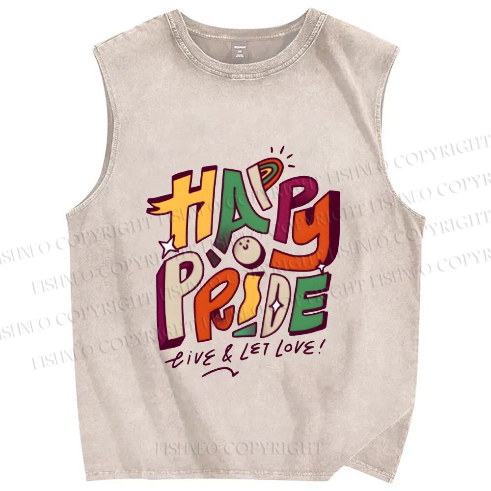 Unisex Happy Pride Printed Washed Tank Top