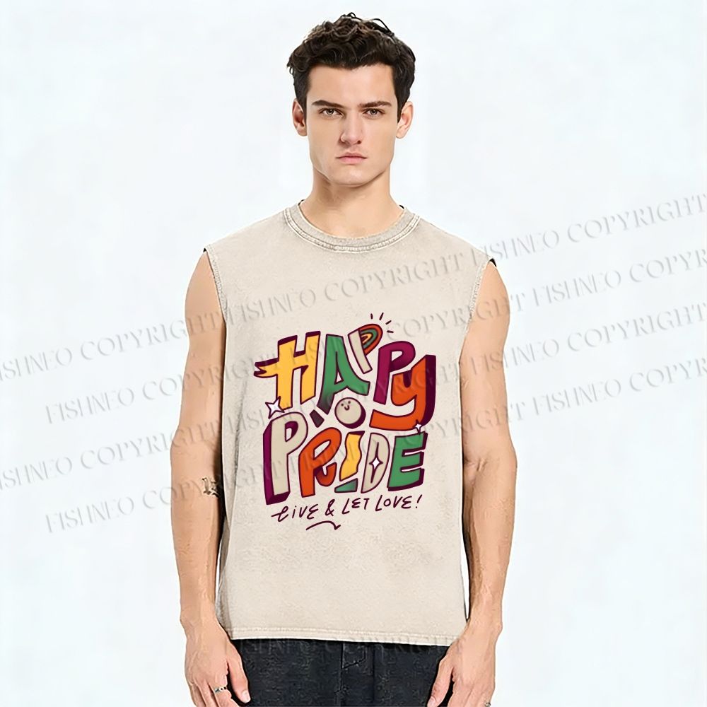 Unisex Happy Pride Printed Washed Tank Top