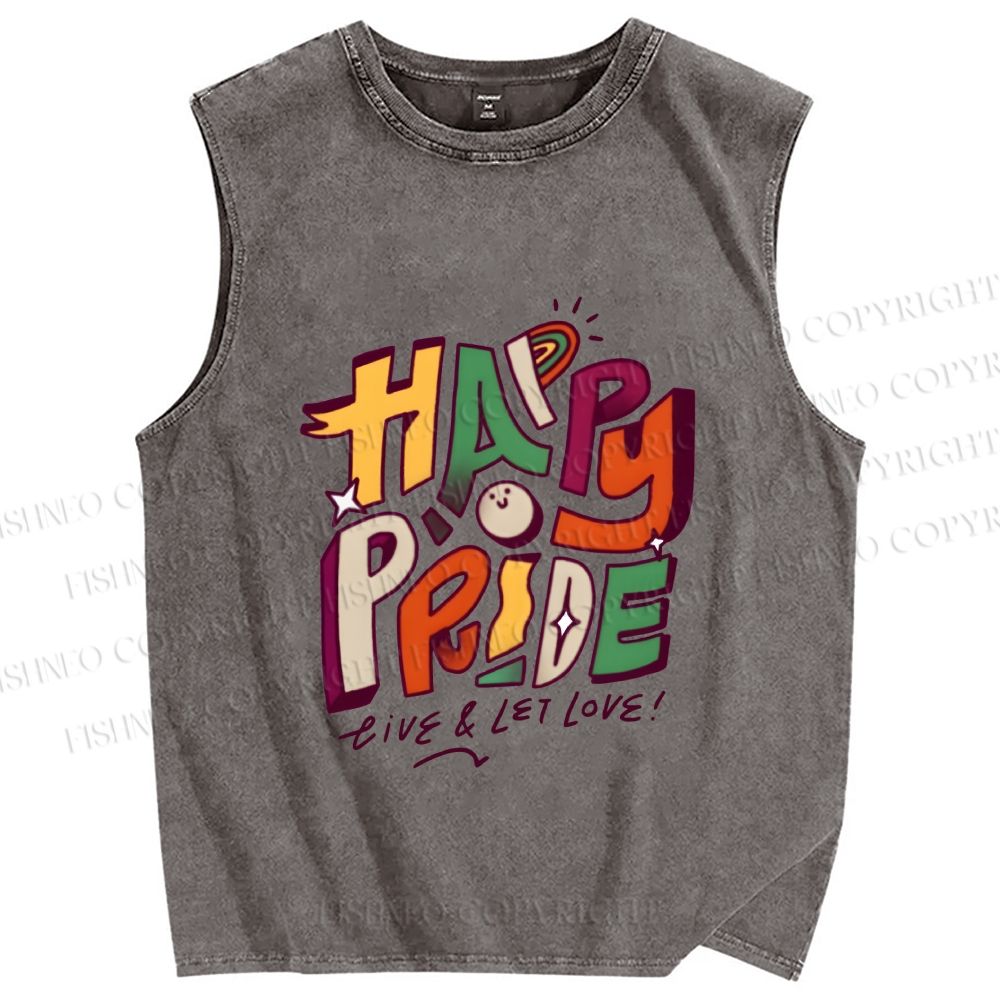Unisex Happy Pride Printed Washed Tank Top
