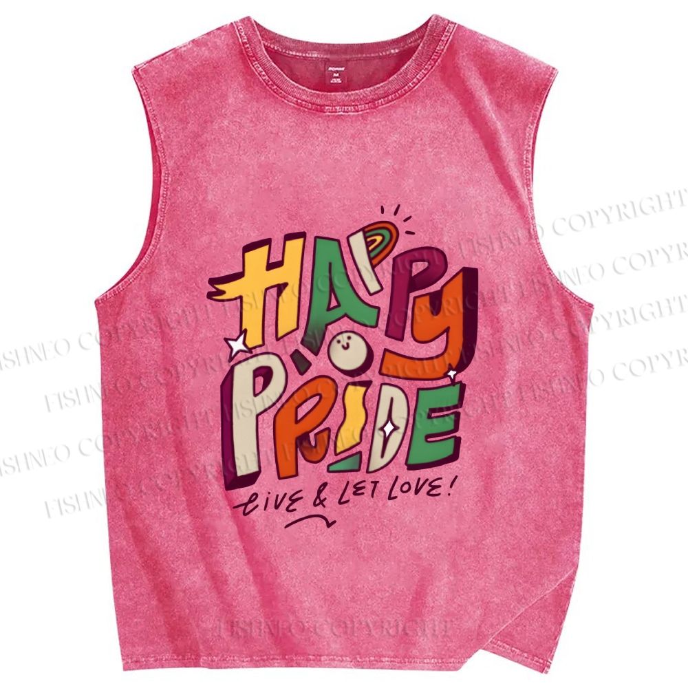 Unisex Happy Pride Printed Washed Tank Top