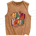 Unisex Happy Pride Printed Washed Tank Top