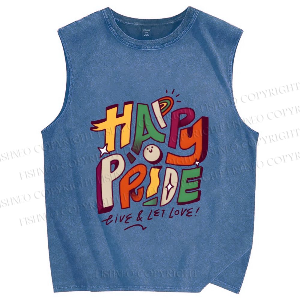 Unisex Happy Pride Printed Washed Tank Top