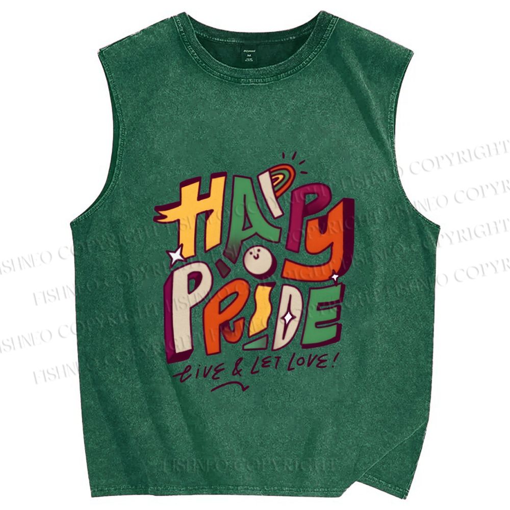 Unisex Happy Pride Printed Washed Tank Top