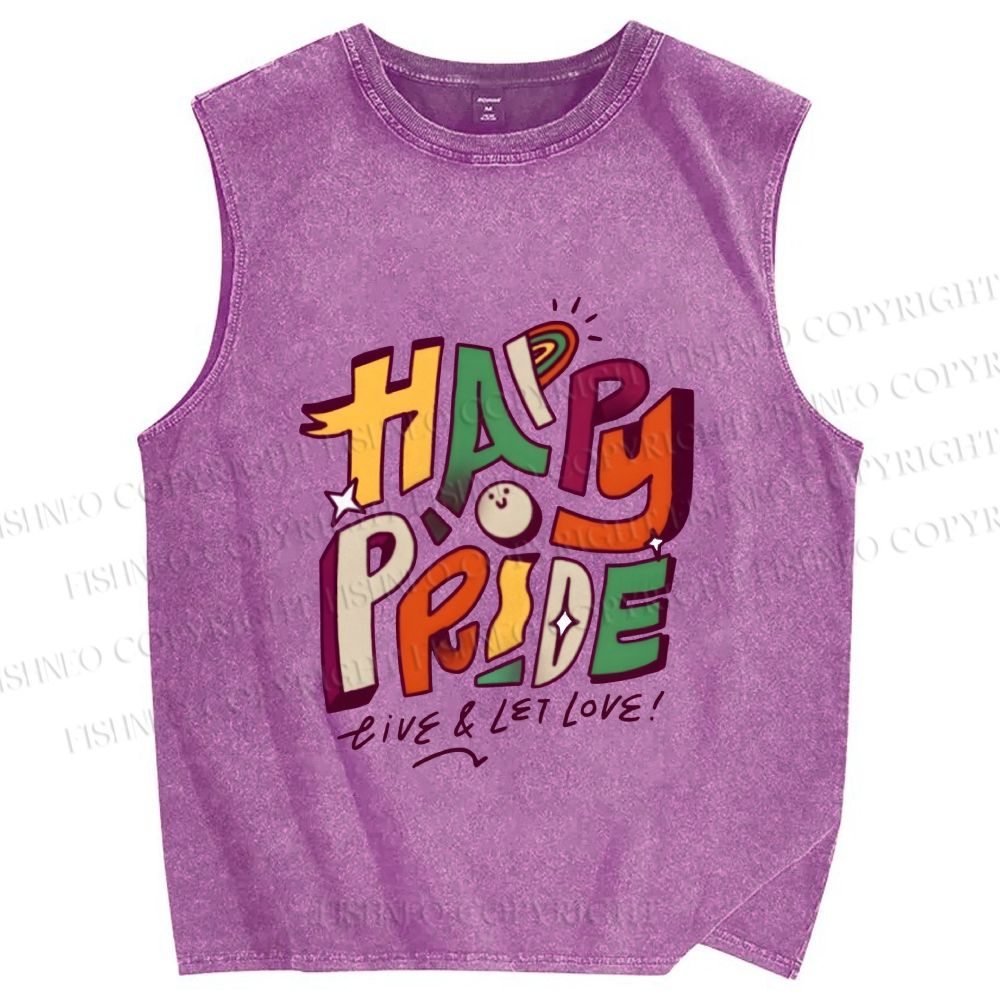 Unisex Happy Pride Printed Washed Tank Top
