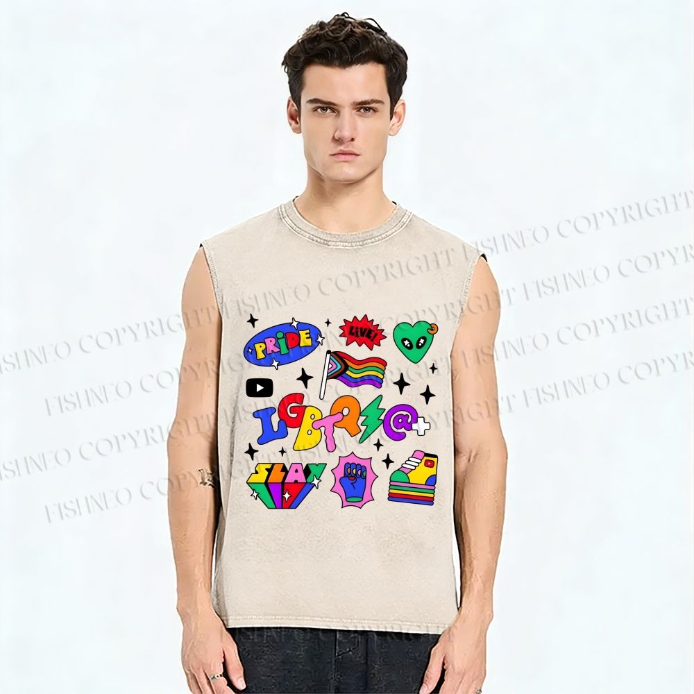 Unisex Multicolor Pride Printed Washed Tank Top