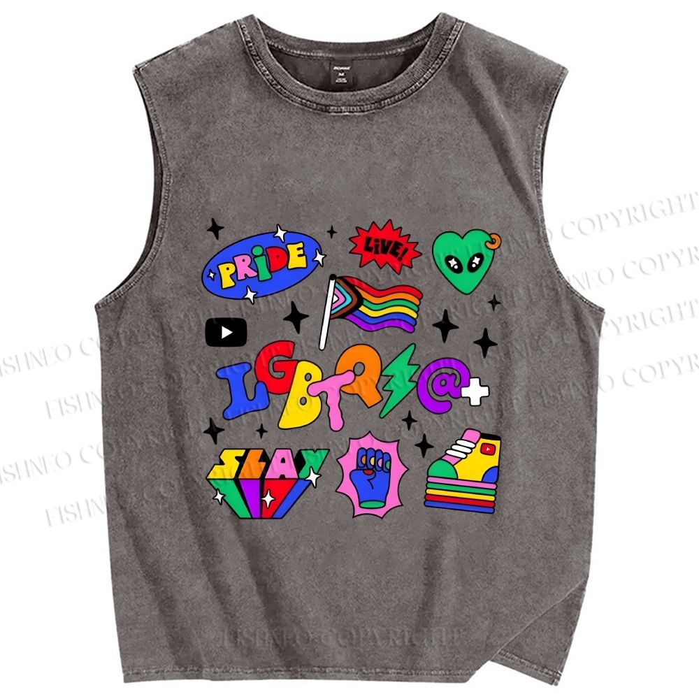 Unisex Multicolor Pride Printed Washed Tank Top