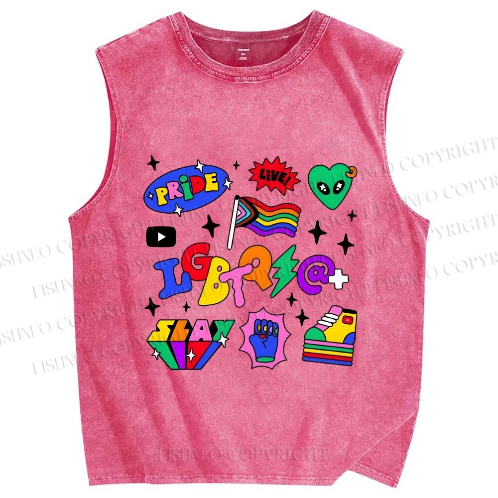 Unisex Multicolor Pride Printed Washed Tank Top