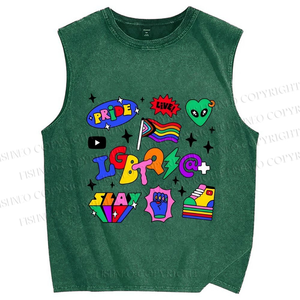 Unisex Multicolor Pride Printed Washed Tank Top