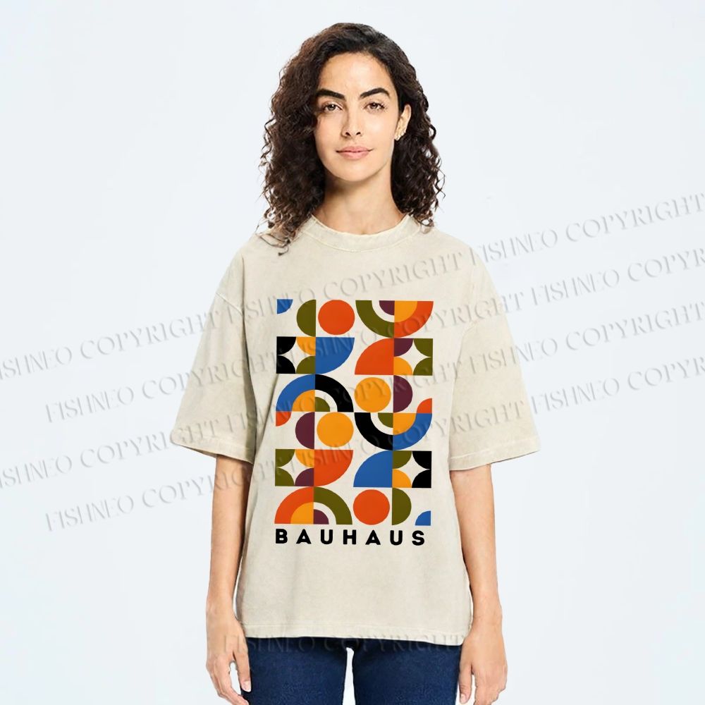 Unisex Bauhaus Design Printed Washed Tee
