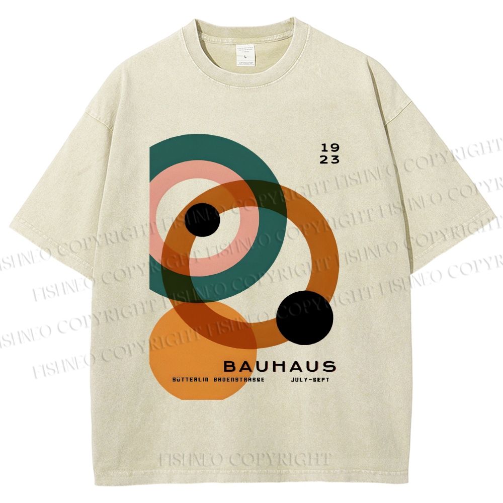 Unisex Bauhaus Circles Design Printed Washed Tee
