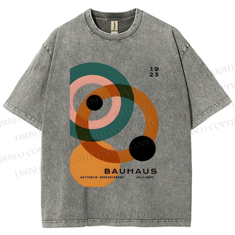 Unisex Bauhaus Circles Design Printed Washed Tee