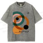 Unisex Bauhaus Circles Design Printed Washed Tee