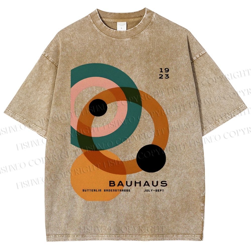 Unisex Bauhaus Circles Design Printed Washed Tee