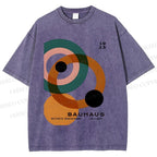 Unisex Bauhaus Circles Design Printed Washed Tee