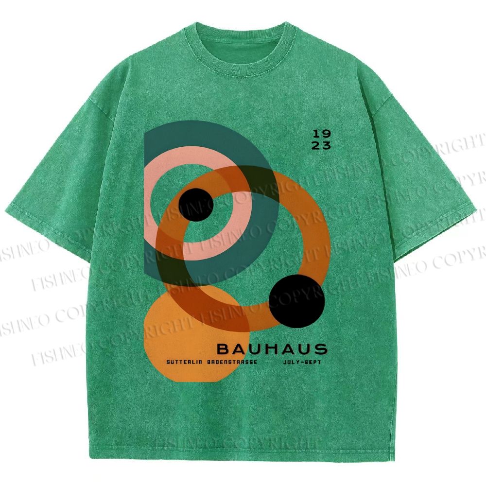 Unisex Bauhaus Circles Design Printed Washed Tee