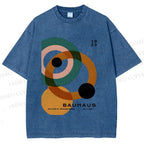 Unisex Bauhaus Circles Design Printed Washed Tee