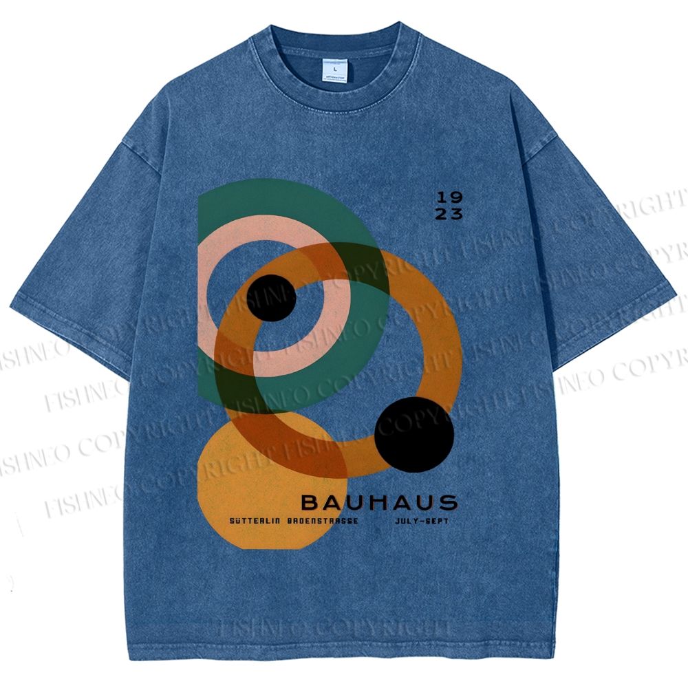 Unisex Bauhaus Circles Design Printed Washed Tee