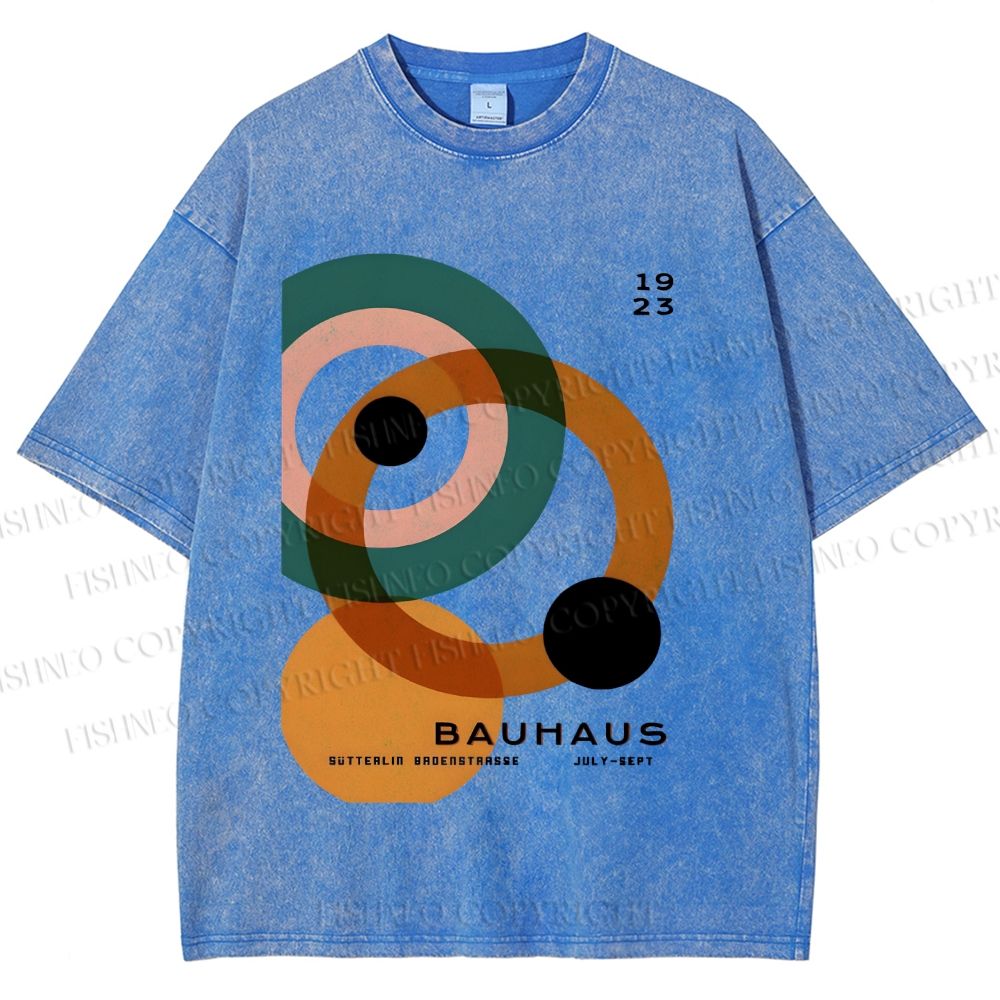 Unisex Bauhaus Circles Design Printed Washed Tee