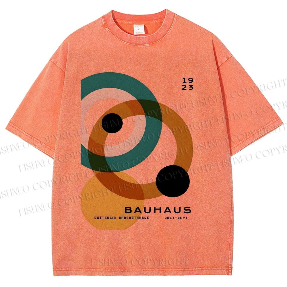 Unisex Bauhaus Circles Design Printed Washed Tee