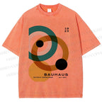 Unisex Bauhaus Circles Design Printed Washed Tee