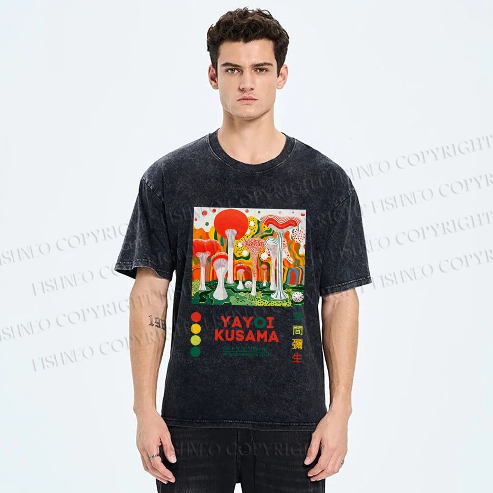 Unisex Yayoi Kusama Giant Mushrooms Printed Washed Tee