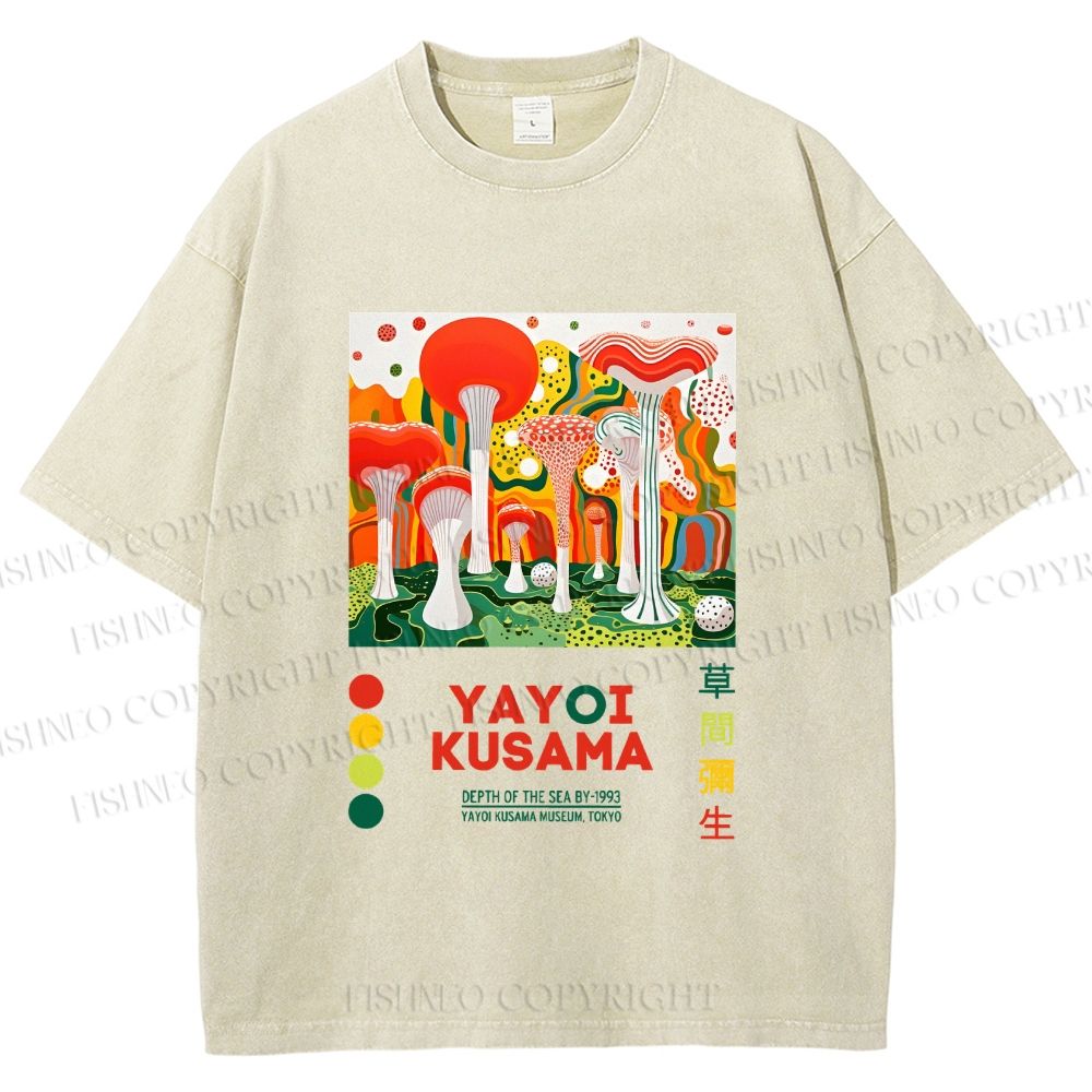 Unisex Yayoi Kusama Giant Mushrooms Printed Washed Tee