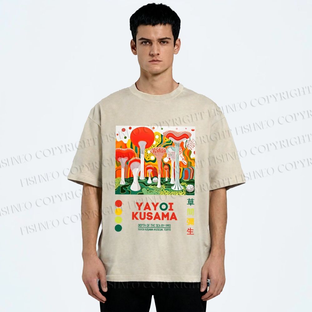 Unisex Yayoi Kusama Giant Mushrooms Printed Washed Tee