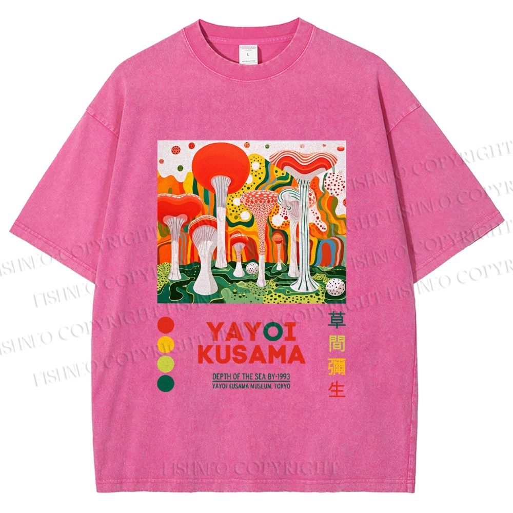 Unisex Yayoi Kusama Giant Mushrooms Printed Washed Tee
