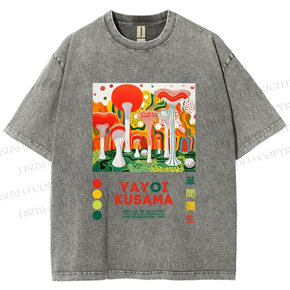 Unisex Yayoi Kusama Giant Mushrooms Printed Washed Tee