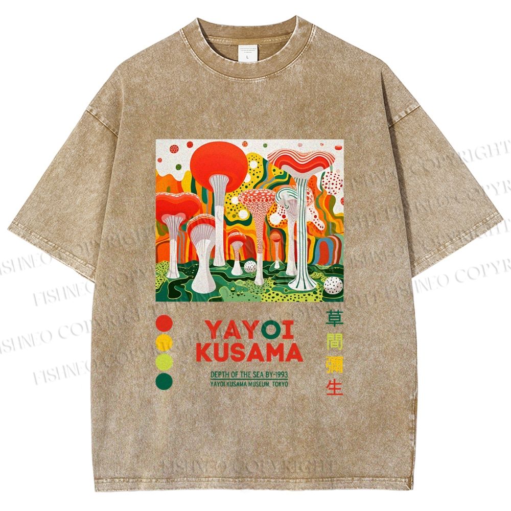 Unisex Yayoi Kusama Giant Mushrooms Printed Washed Tee