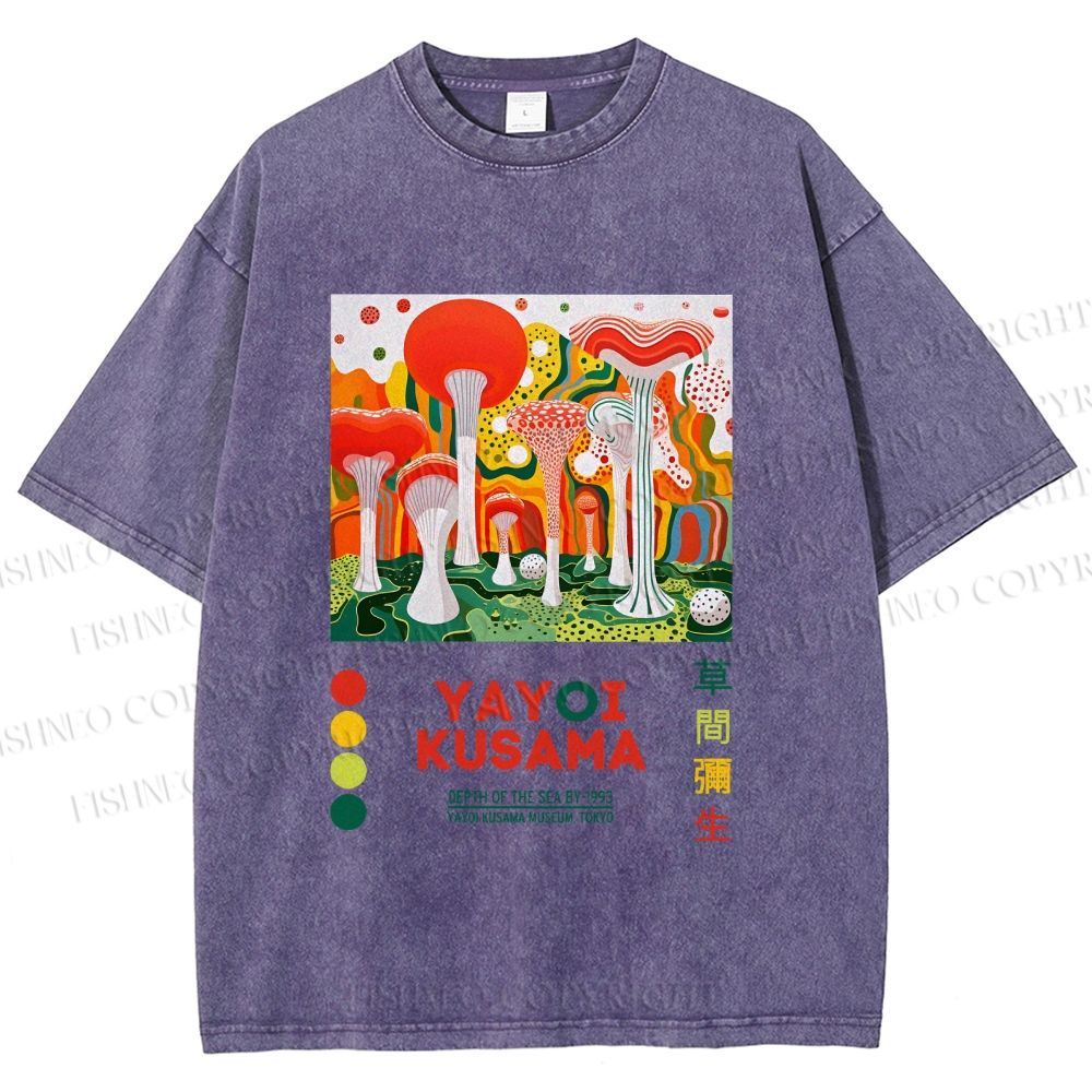 Unisex Yayoi Kusama Giant Mushrooms Printed Washed Tee