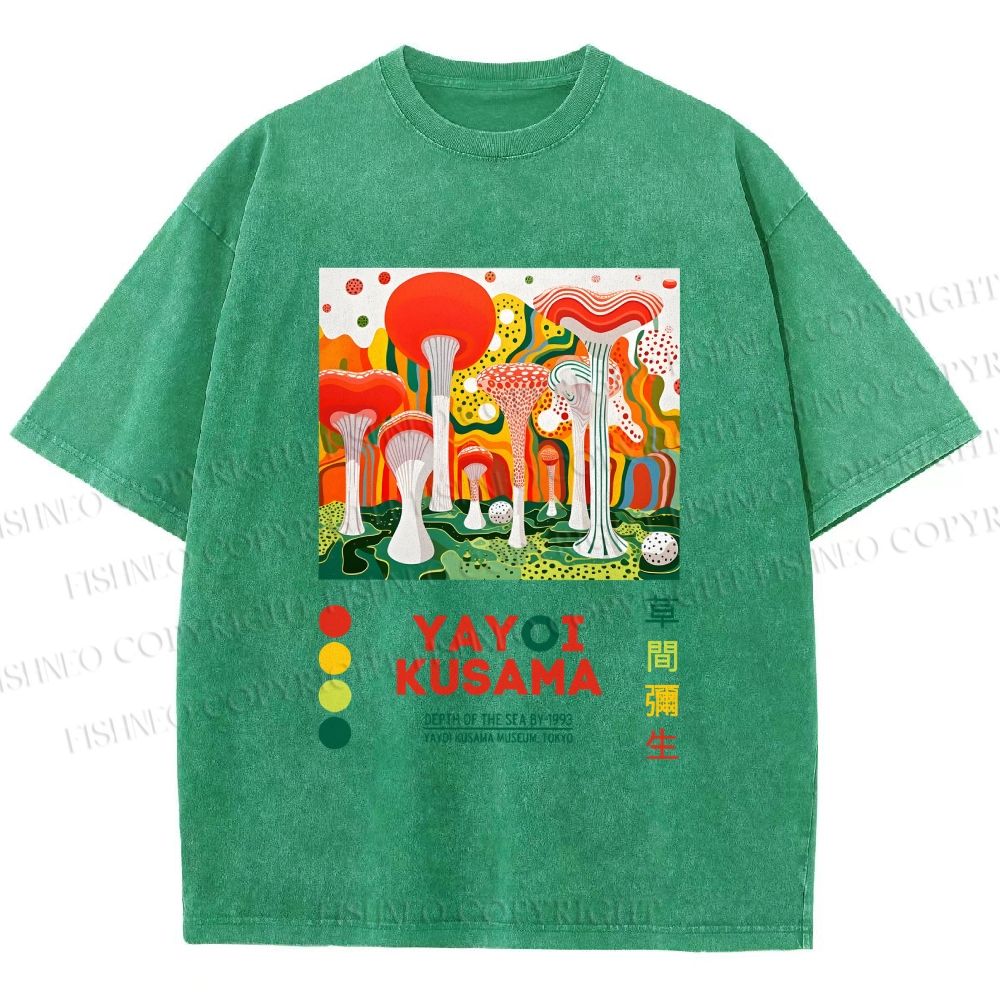 Unisex Yayoi Kusama Giant Mushrooms Printed Washed Tee