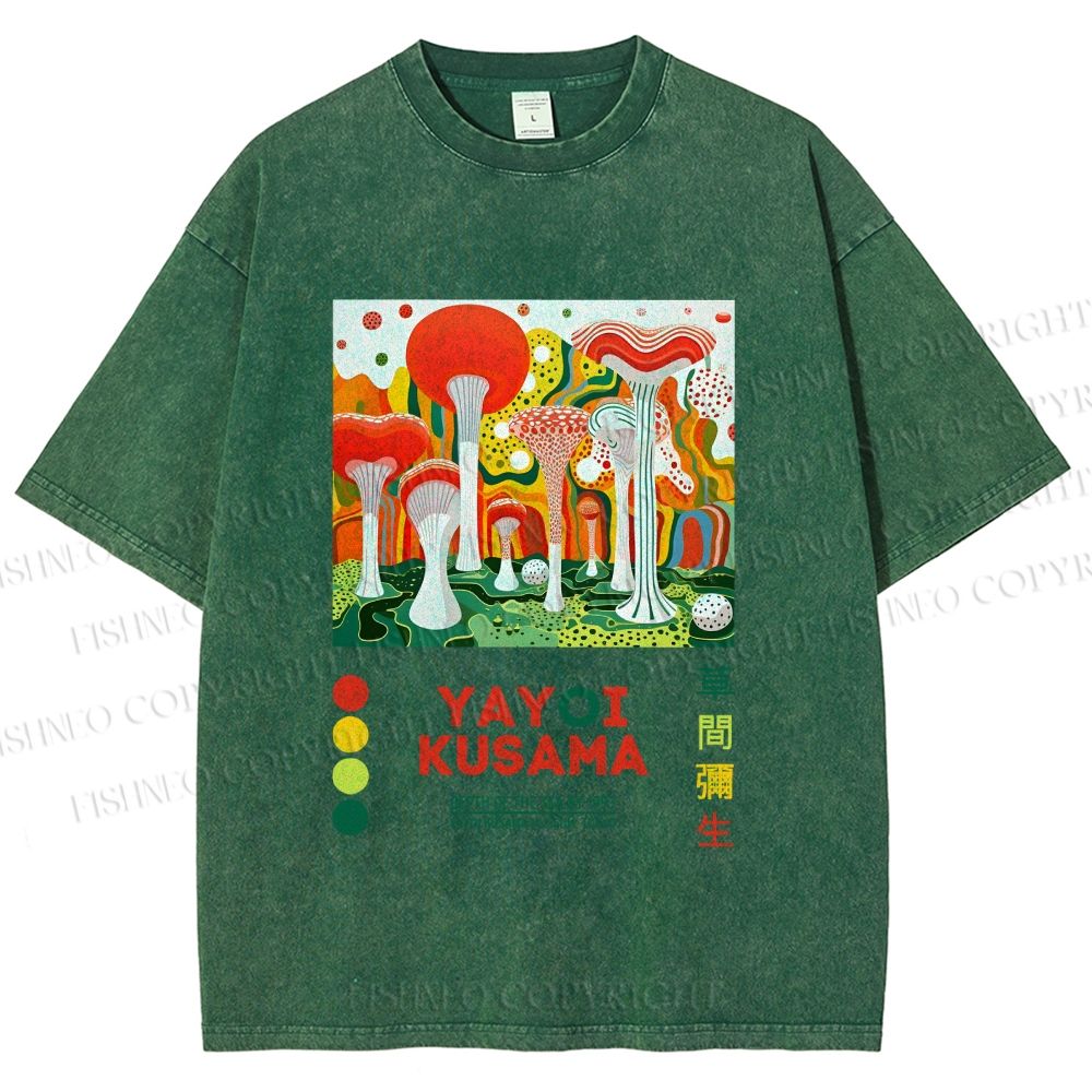 Unisex Yayoi Kusama Giant Mushrooms Printed Washed Tee