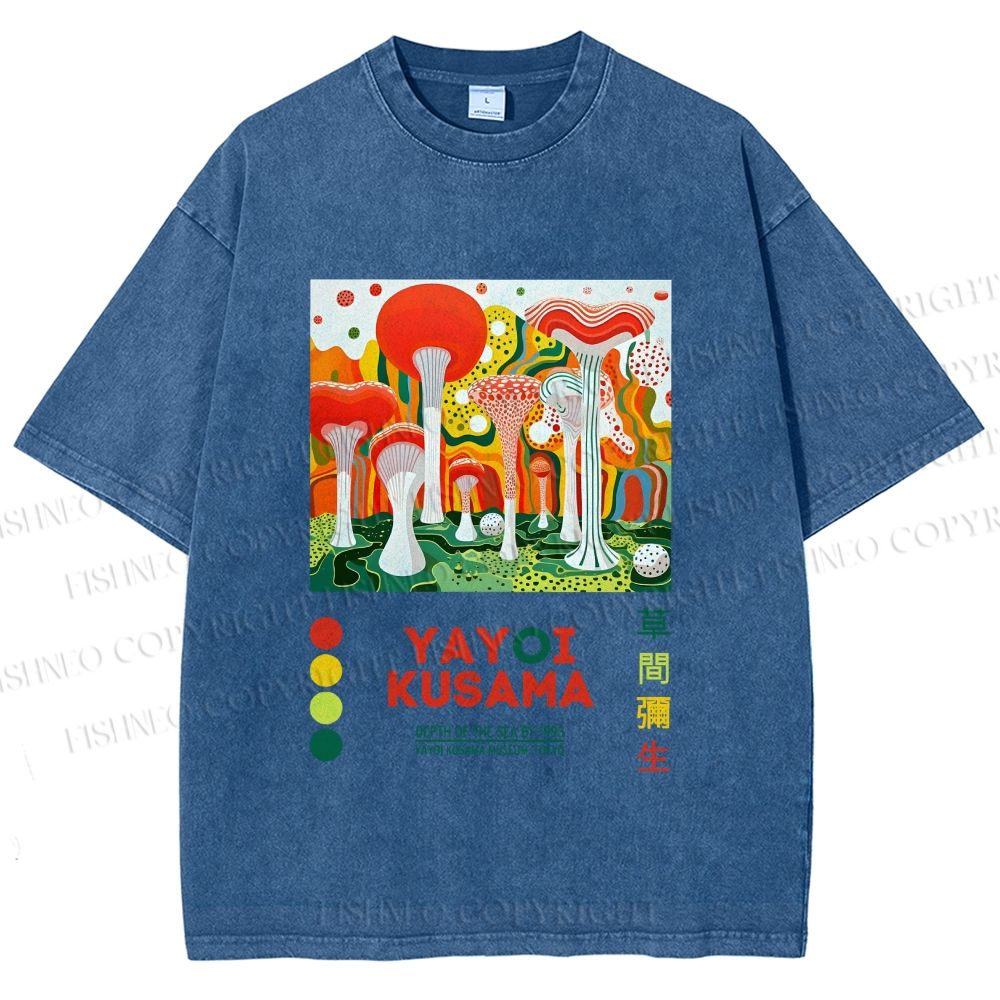 Unisex Yayoi Kusama Giant Mushrooms Printed Washed Tee