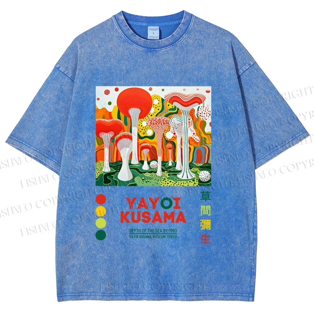Unisex Yayoi Kusama Giant Mushrooms Printed Washed Tee