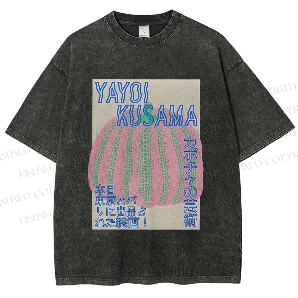 Unisex Yayoi Kusama Pink Pumpkin Printed Washed Tee