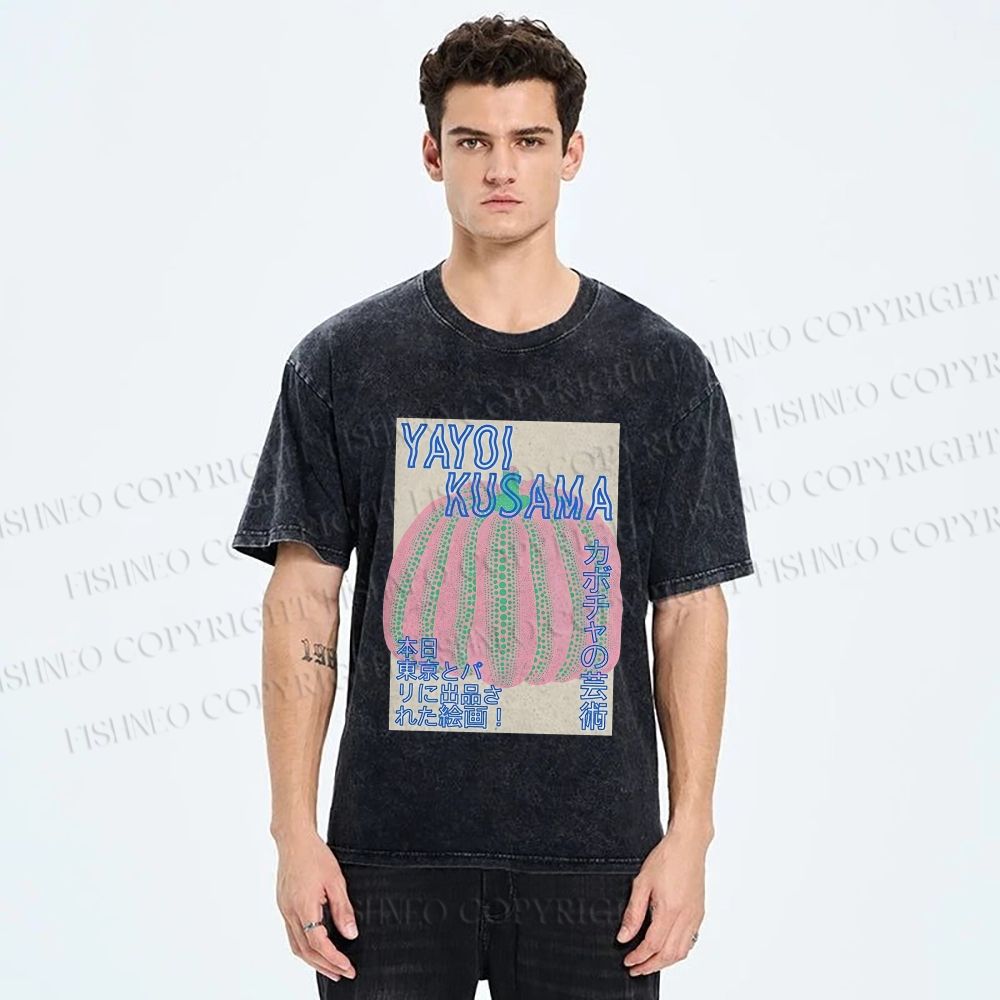 Unisex Yayoi Kusama Pink Pumpkin Printed Washed Tee